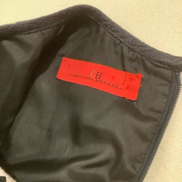 Carolina Herrera Sz6 Black White Floral Sleeveless Sheath Dress Piping Designer - Picture 5 of 9